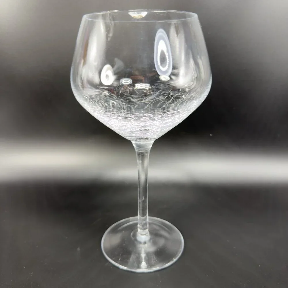 Pier 1 Reflections Balloon Clear Crackled‎ Glass Single Cup Stem Barware Glass